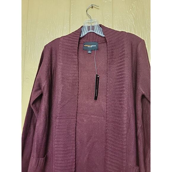Ambiance Apparel Sweater Cardigan Burgundy with Pockets Size Large - Picture 2 of 5